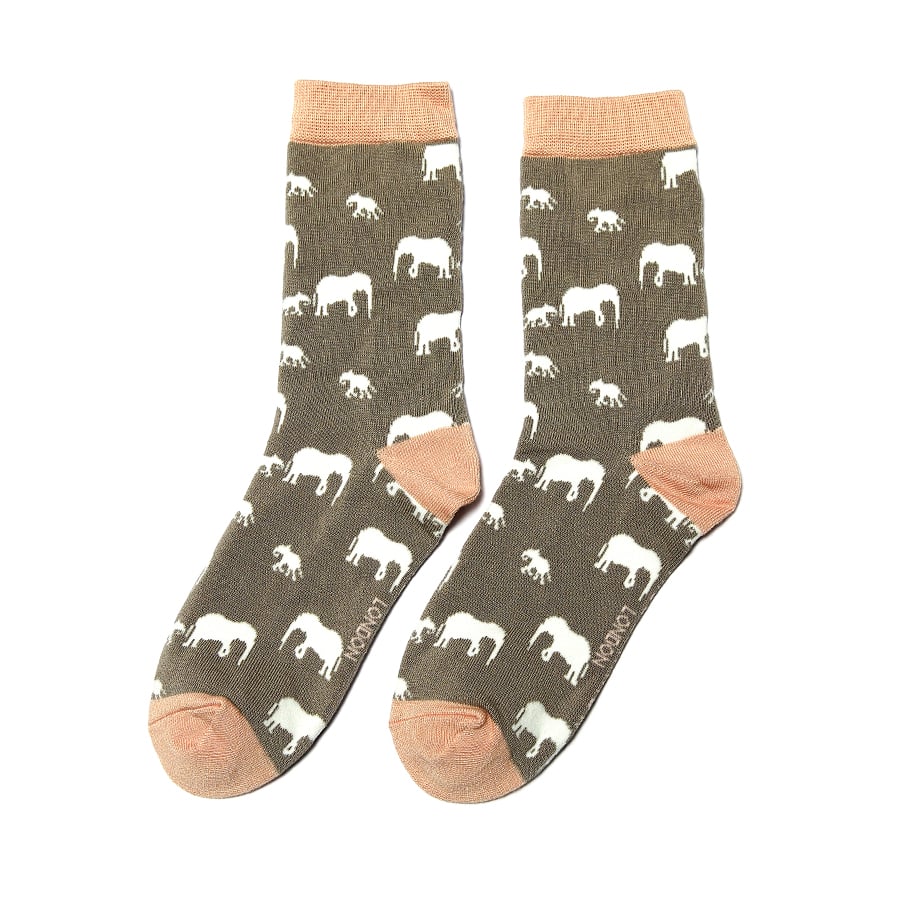 Ladies Bamboo Socks Elephants - Grey
