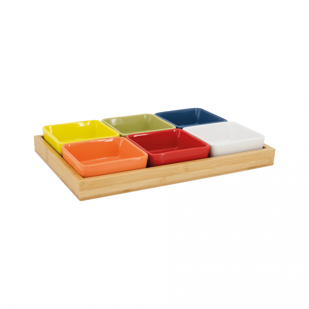 Set of Bowls with Wooden Tray
