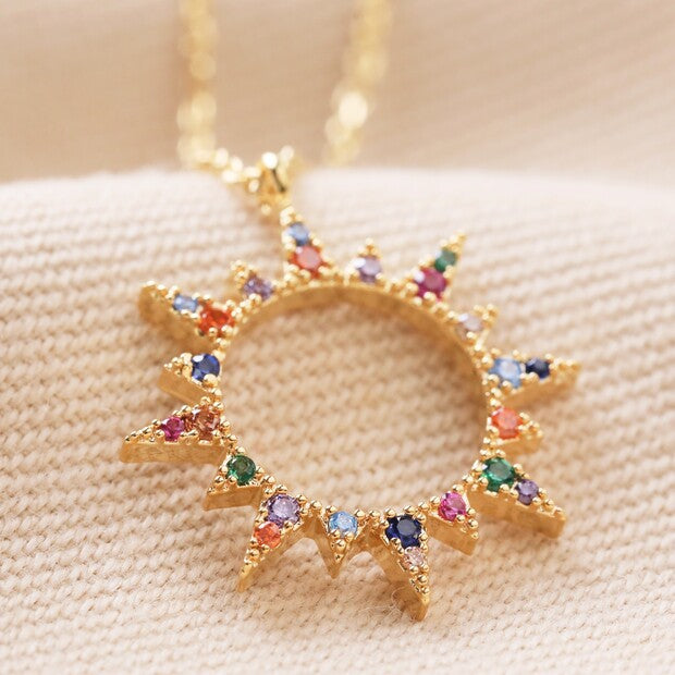 Rainbow Crystal Sunburst Pendant Necklace