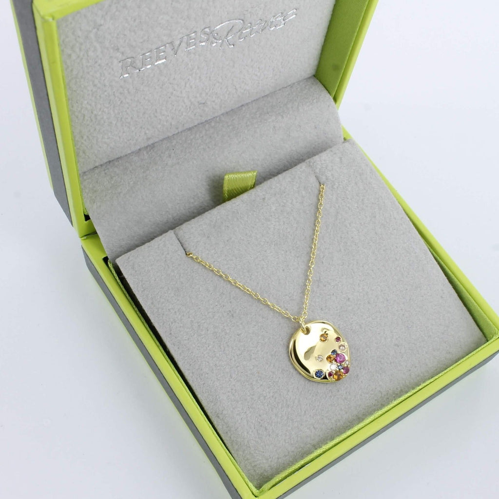 Rainbow Pebble Stone 18ct Gold Plated Sterling Silver Necklace