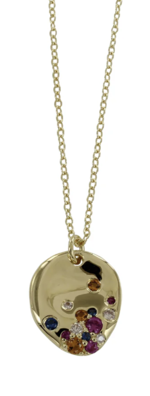 Rainbow Pebble Stone 18ct Gold Plated Sterling Silver Necklace