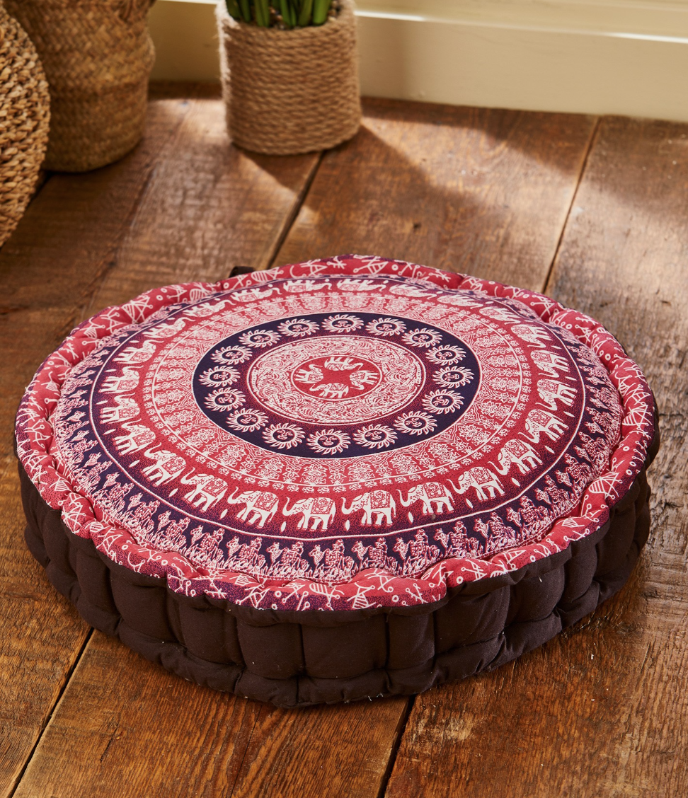 Filled Pouffe/Yoga Cushion Elephant Print