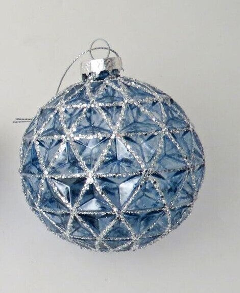 Midnight Blue Glass Bauble with Silver Glitter