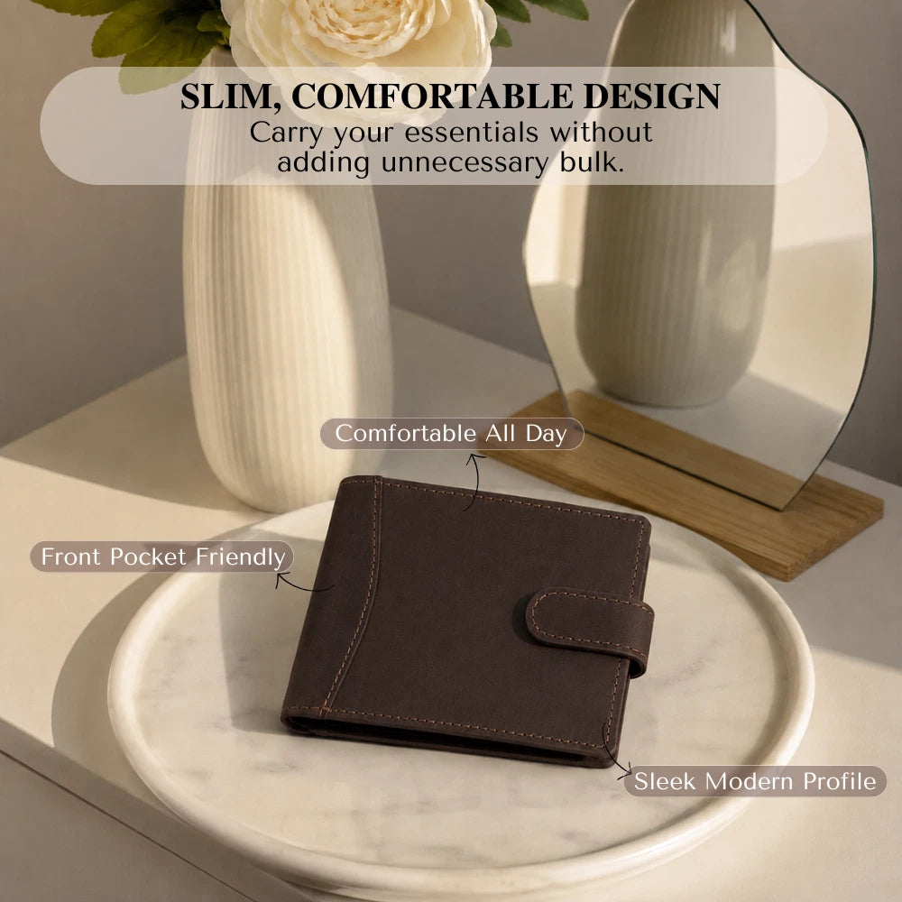 Genuine Leather Trifold Wallet RFID Blocking Coin Pocket ID Holder