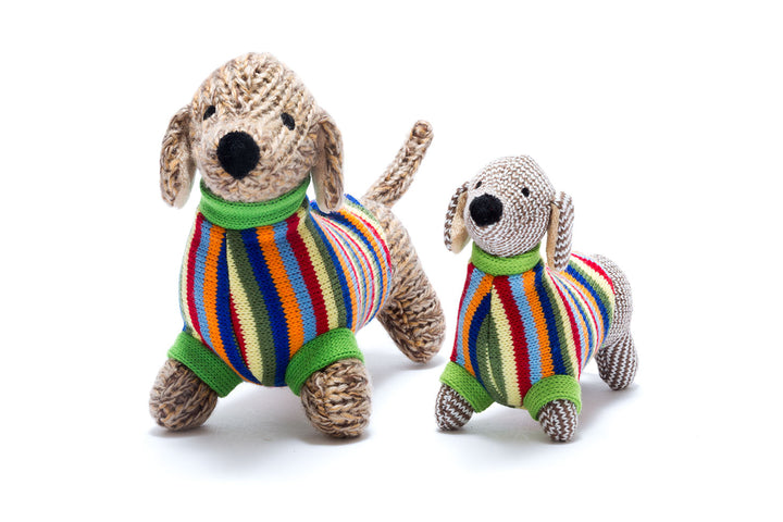 Sausage Dog Baby Rattle - Rainbow Stripe Jumper