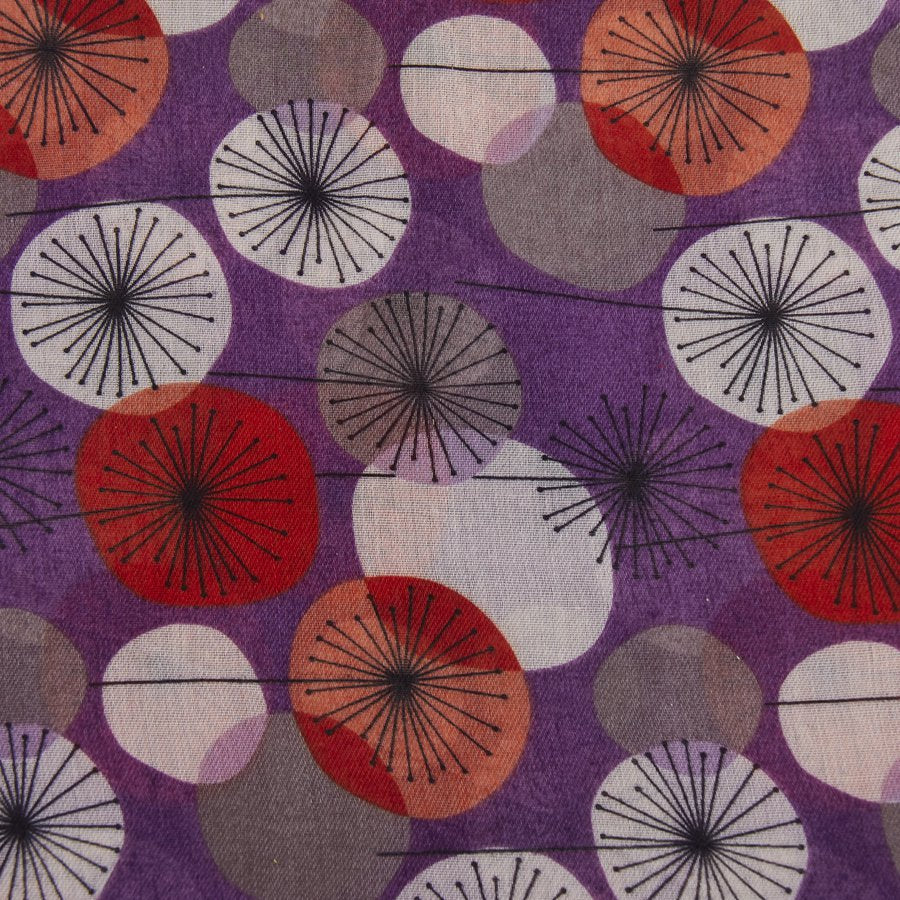 Light weight Scarf With A Modern Dandelions Design - Dusky Purple