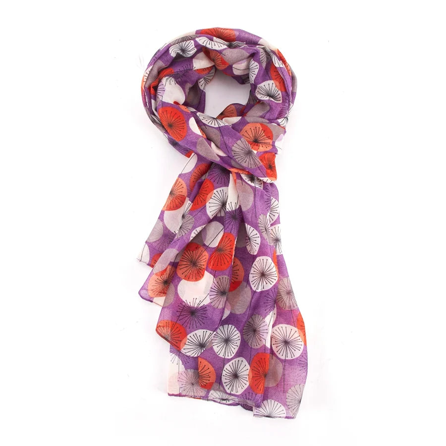 Light weight Scarf With A Modern Dandelions Design - Dusky Purple