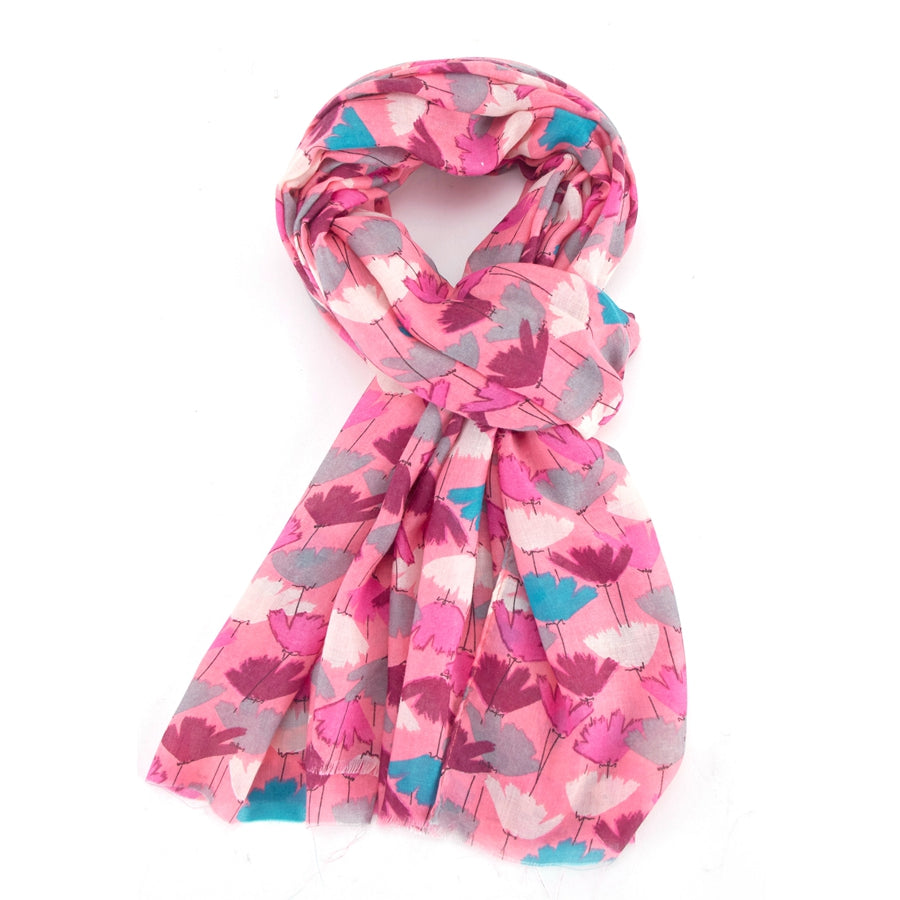 Light weight Scarf With A Tulips Design - Hot Pink