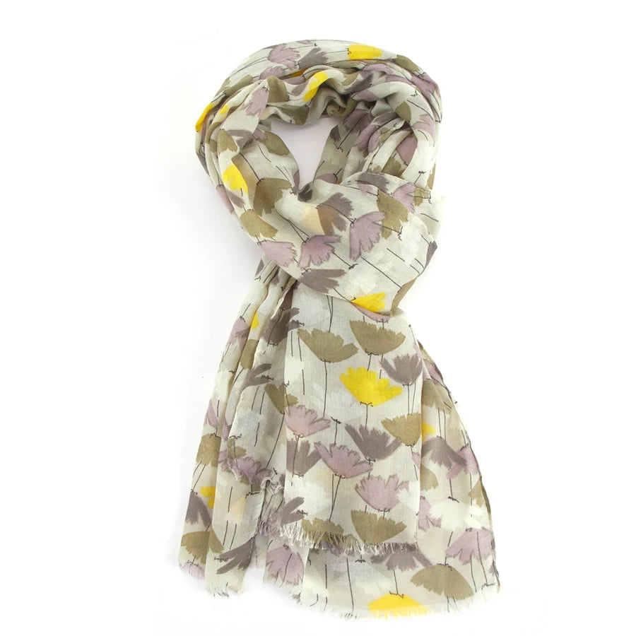 Light weight Scarf With A Tulips Design - Olive