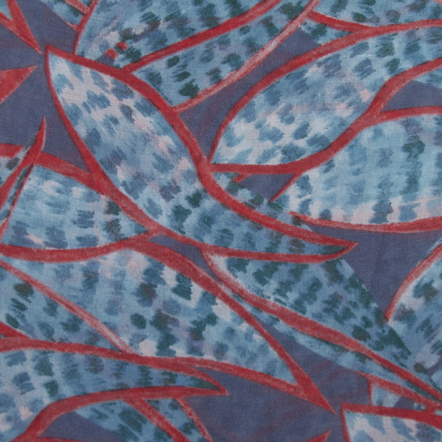 Light weight Scarf With A Watercolour Leaves Design - Denim & Teal