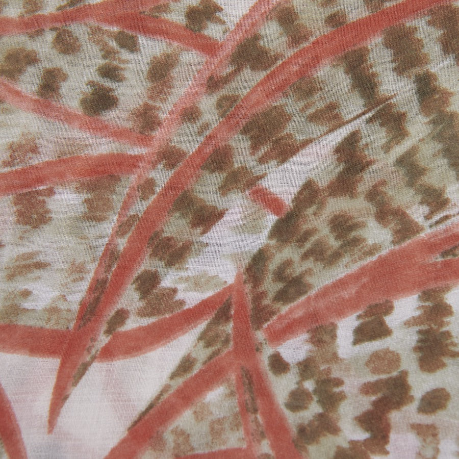 Light weight Scarf With A Watercolour Leaves Design - Olive & Ivory