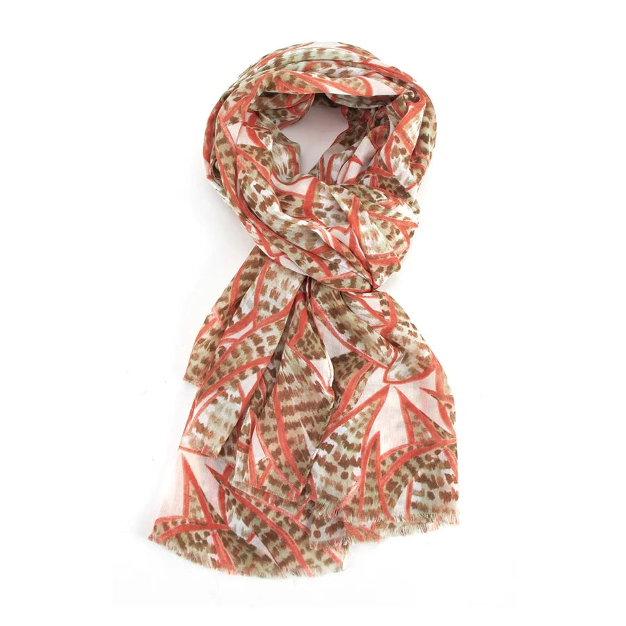 Light weight Scarf With A Watercolour Leaves Design - Olive & Ivory