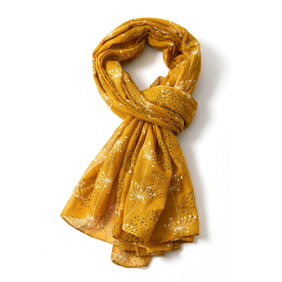 Light weight Scarf With A Retro Dandelions Design - Mustard