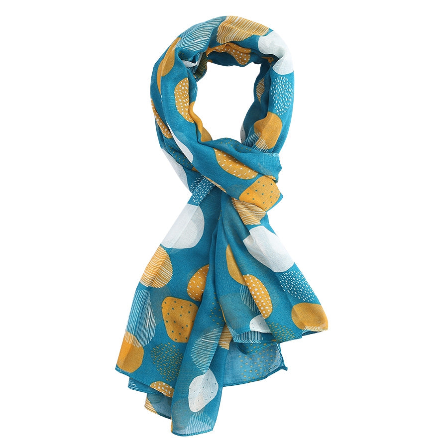 Light weight Scarf With A Sketched Spots Design - Teal