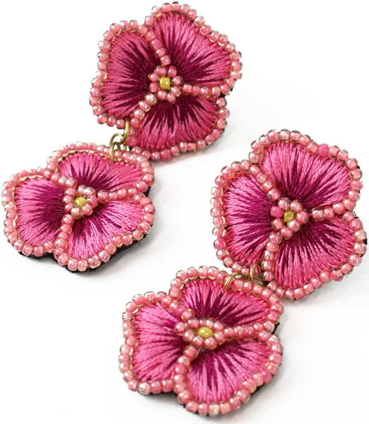 Pink Pansy Double Drop Earrings