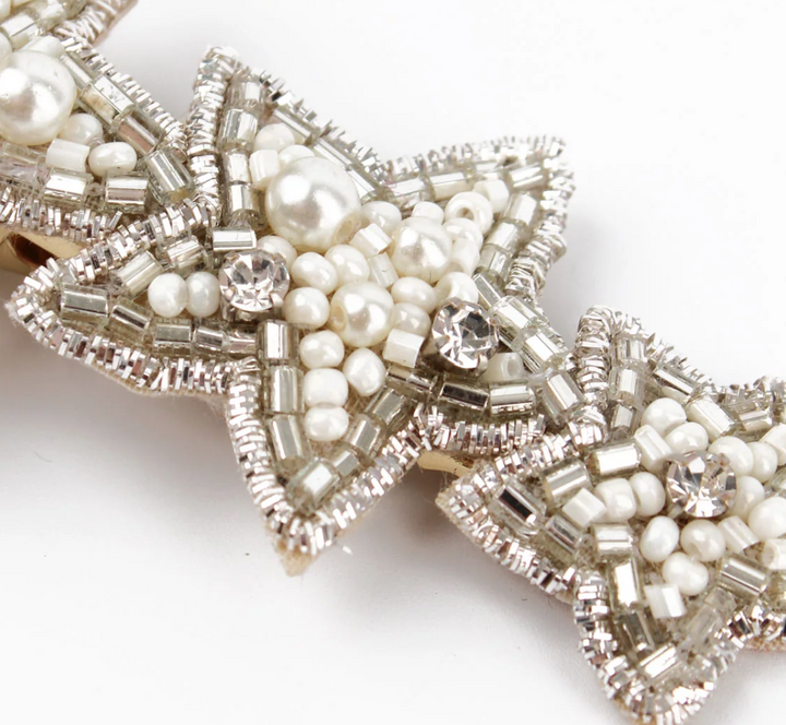 Silver And Pearl Triple Star Hair Clip