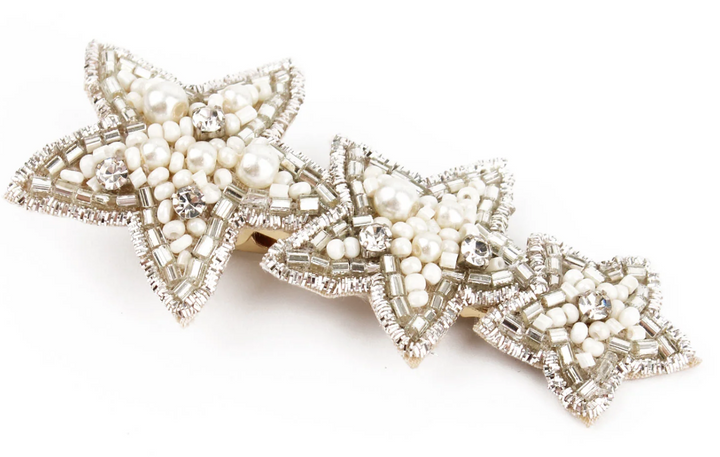 Silver And Pearl Triple Star Hair Clip