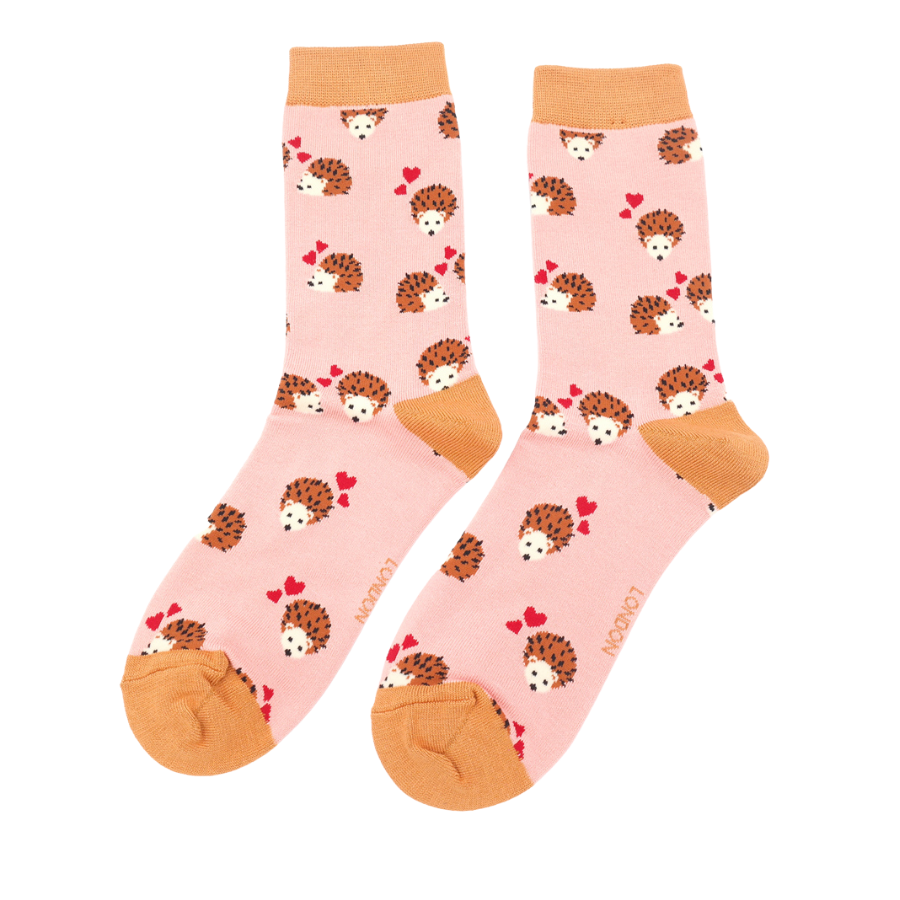 Ladies Bamboo Socks - Hearts & Hedgehogs