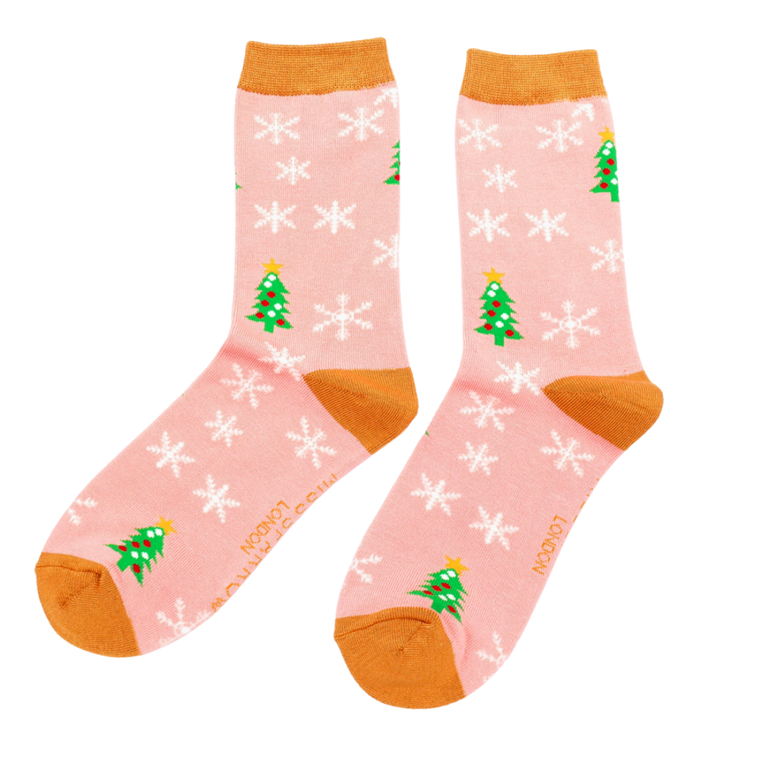 Ladies Bamboo Socks  - Trees And Snowflakes