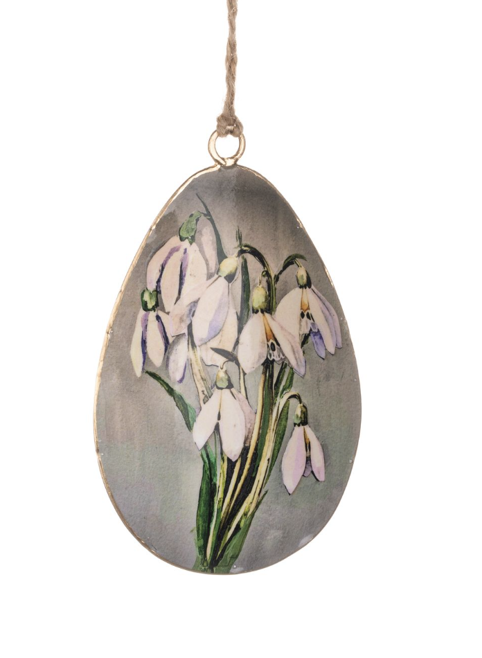Metal Egg Shape Hanging Decoration - Snowdrop
