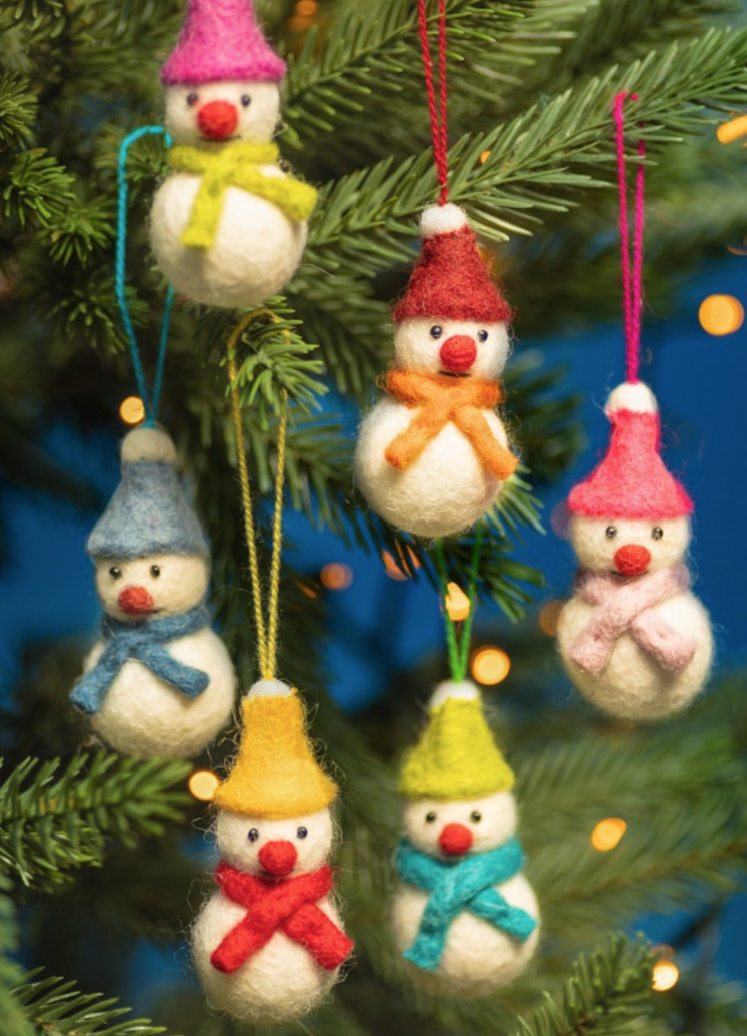 Set of 6 Mini Hanging Felt Snowmen Decorations