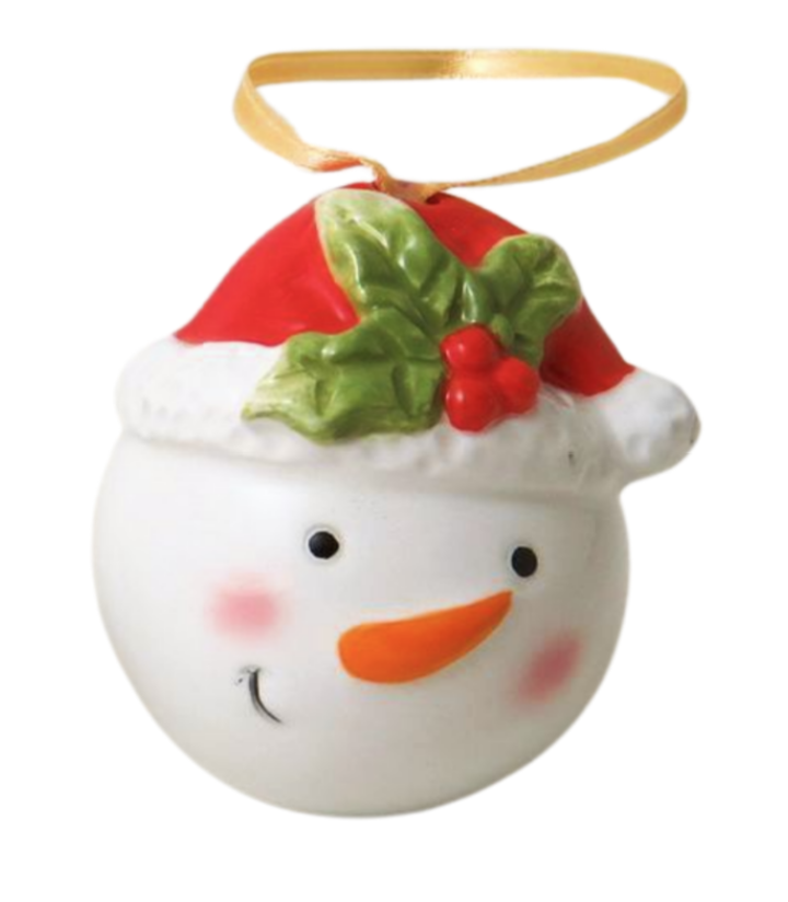 Ceramic Snowman In Santa Hat Tree Decoration