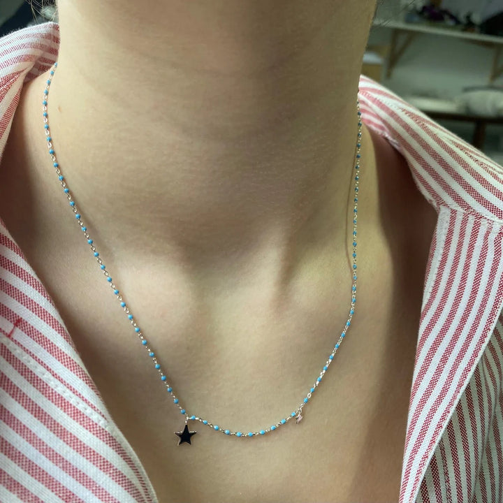 Blue Enamel And Silver Starry Necklace