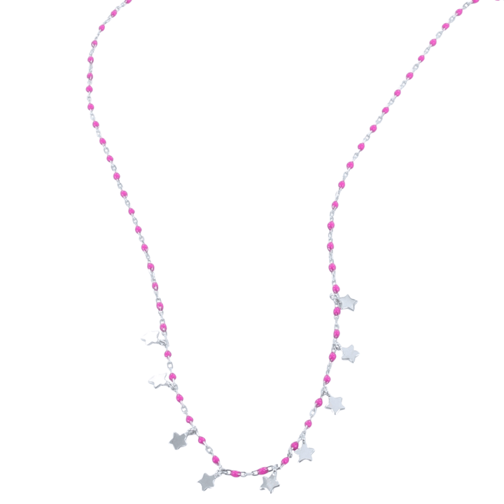 Pink Enamel And Silver Starry Necklace