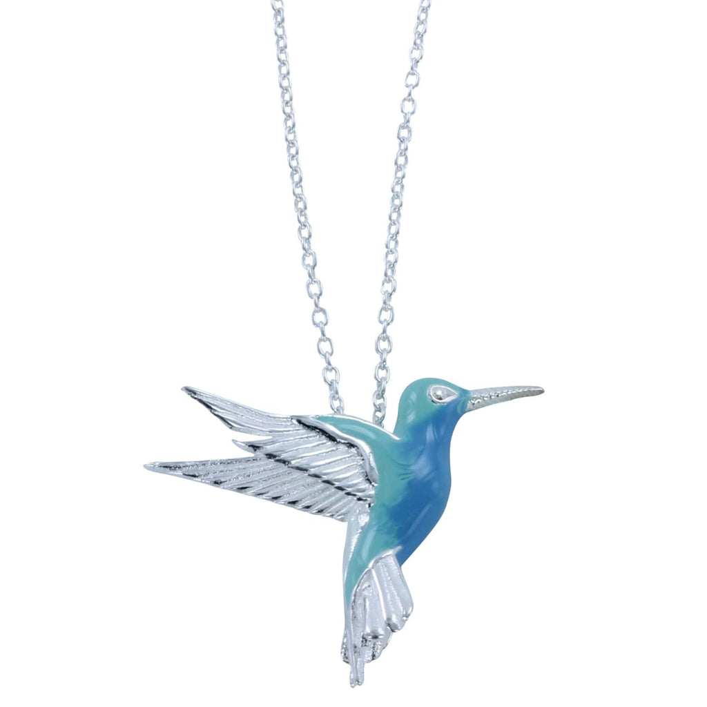 Hummingbird Necklace In Sterling Silver With Blue Enamel