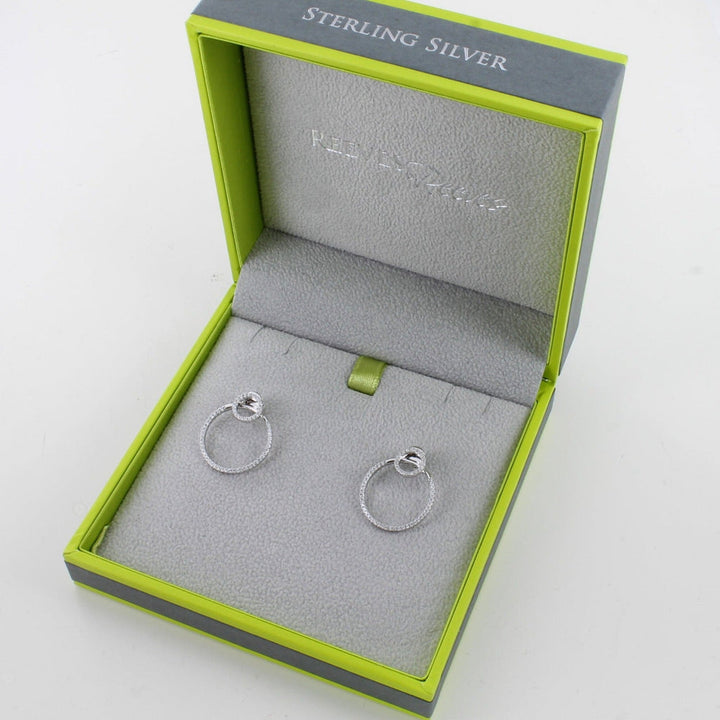 Two Ring Pave Earrings - Silver