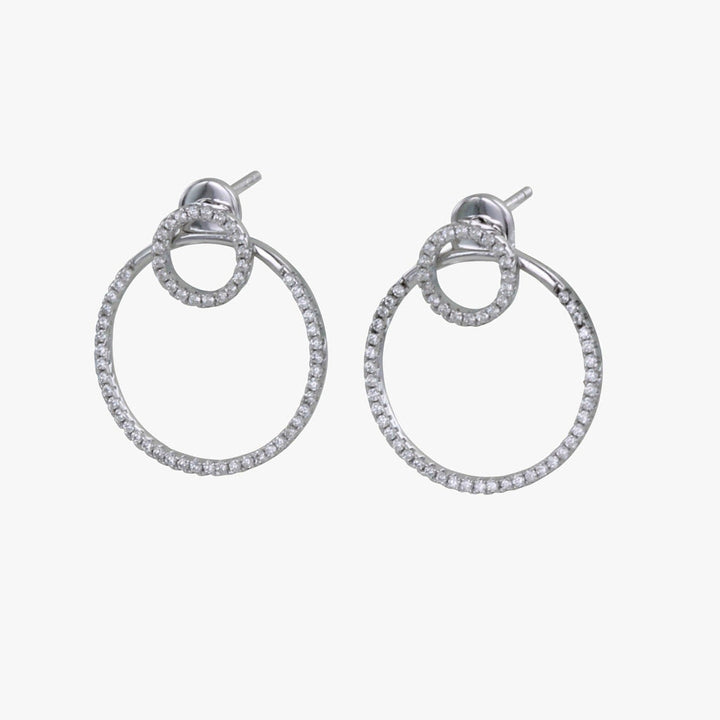 Two Ring Pave Earrings - Silver