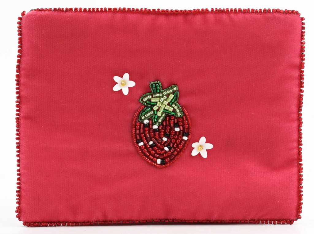 Pink Strawberry Beaded Coin Purse