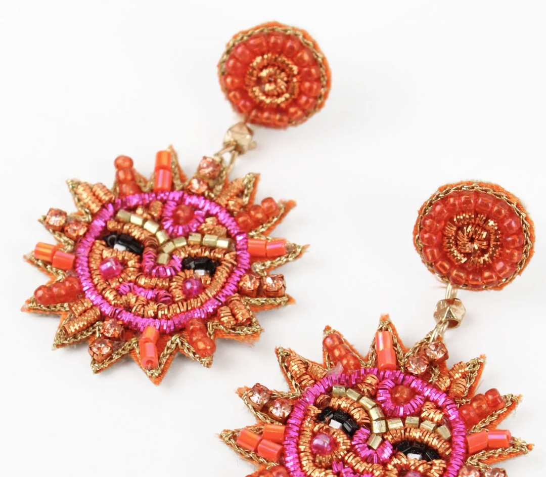 Orange And Pink Sun Face Earrings