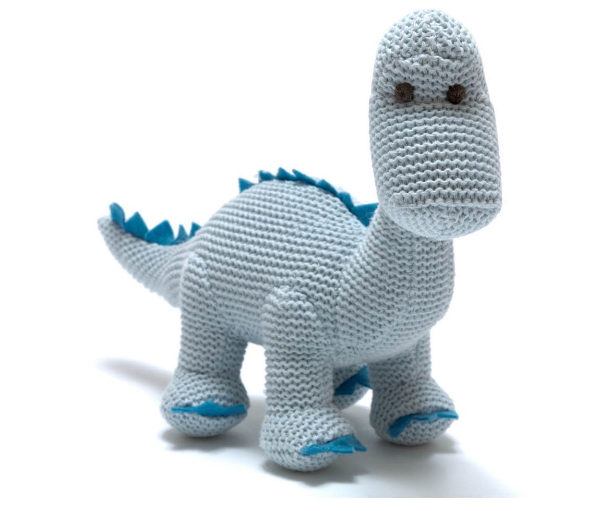 Diplodocus Baby Rattle - Organic Blue Cotton