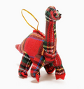Diplodocus Dinosaur in Red Tartan Hanging Ornament