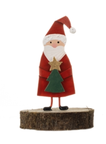 Tin Santa On Wooden Block