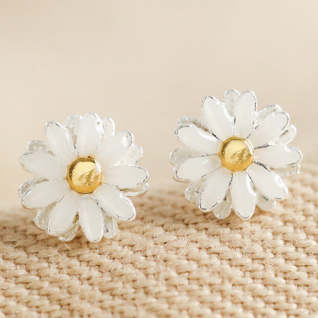 White enamel Daisy Stud Earrings