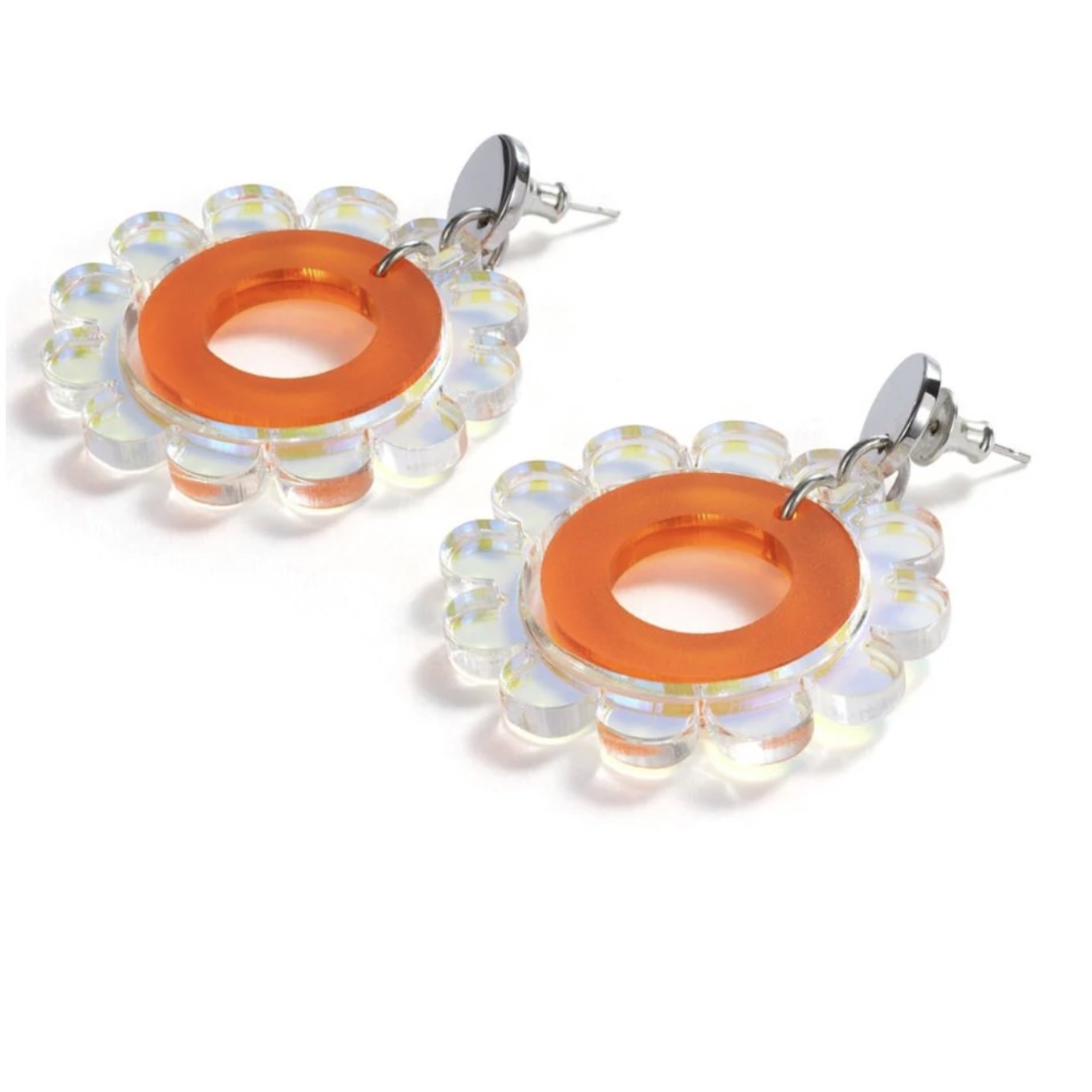 Orange Funky Flowers Earring