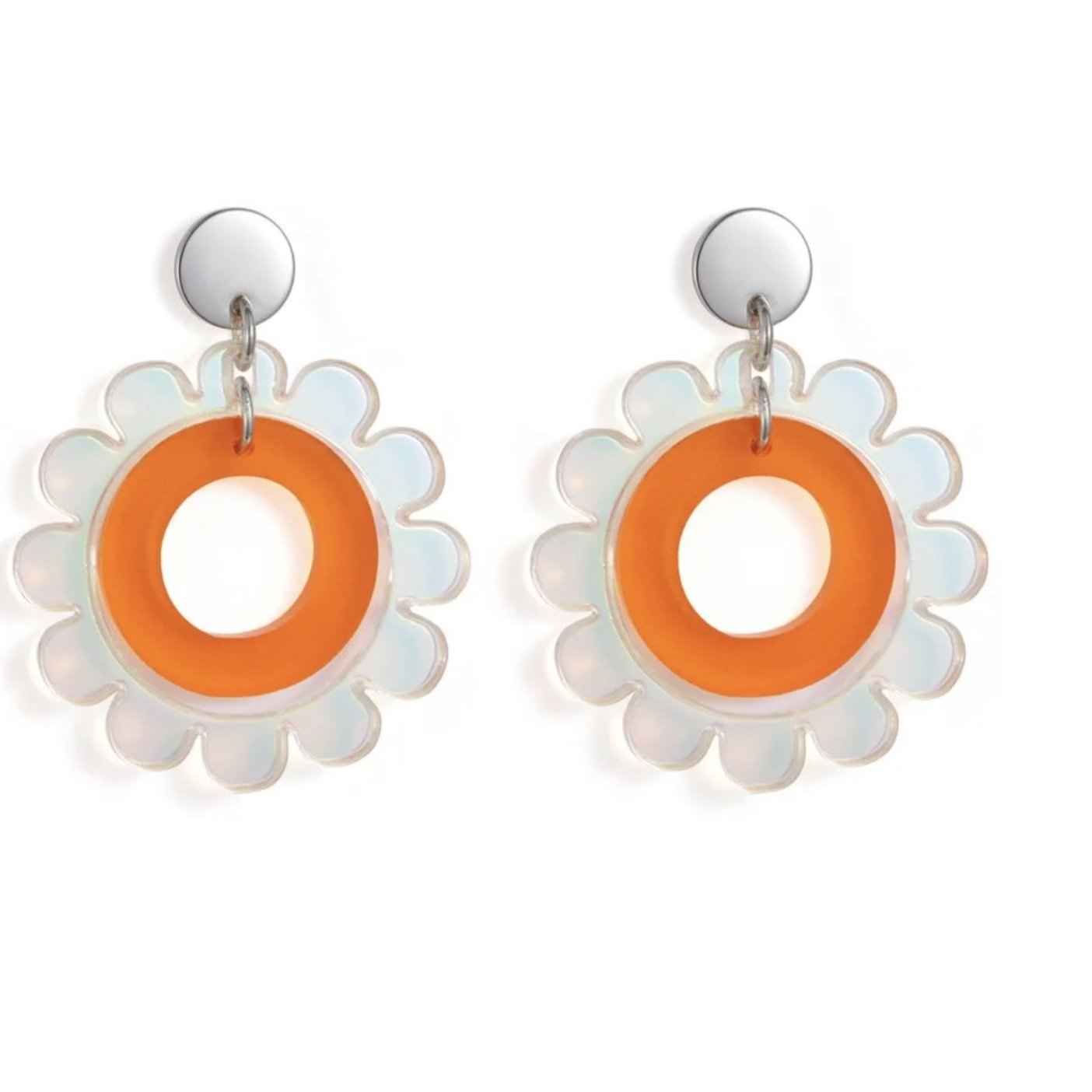 Orange Funky Flowers Earring