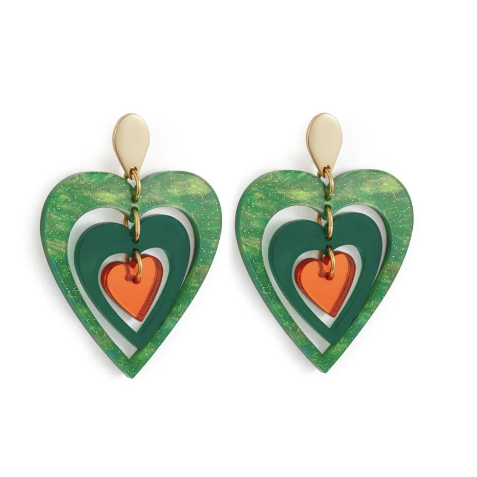 Green Pop Hearts Earrings