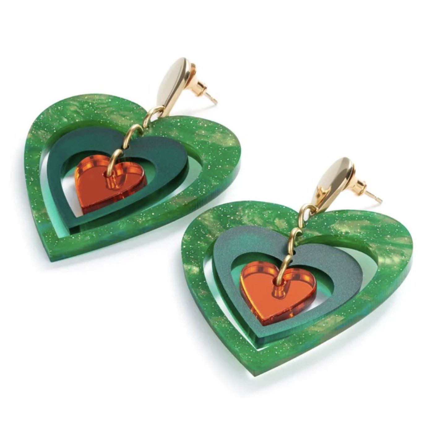 Green Pop Hearts Earrings