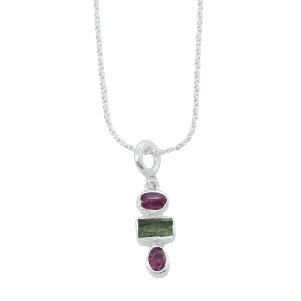 Tourmaline Three Stone Sterling Silver Necklace