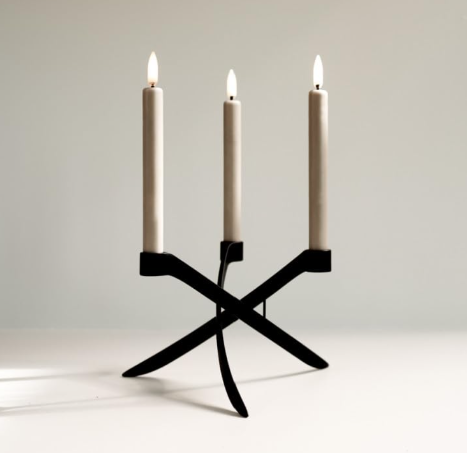 Three Arm Candle Holder  - Matt Black