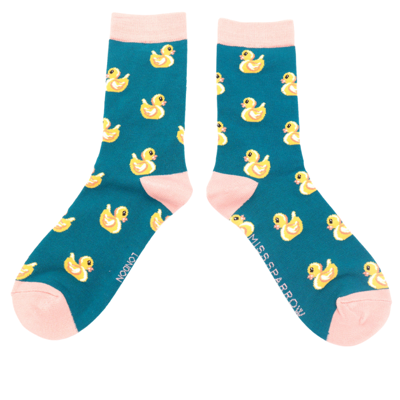 Ladies Bamboo Socks Rubber Ducks - Teal