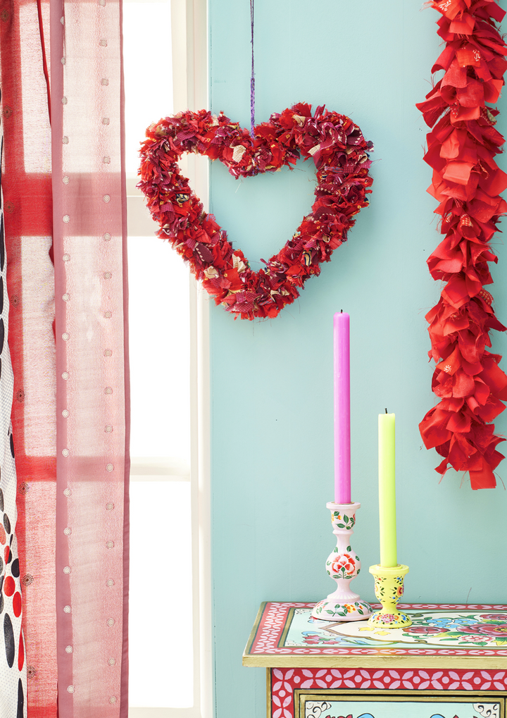 Recycled Fabric Red Heart Wreath