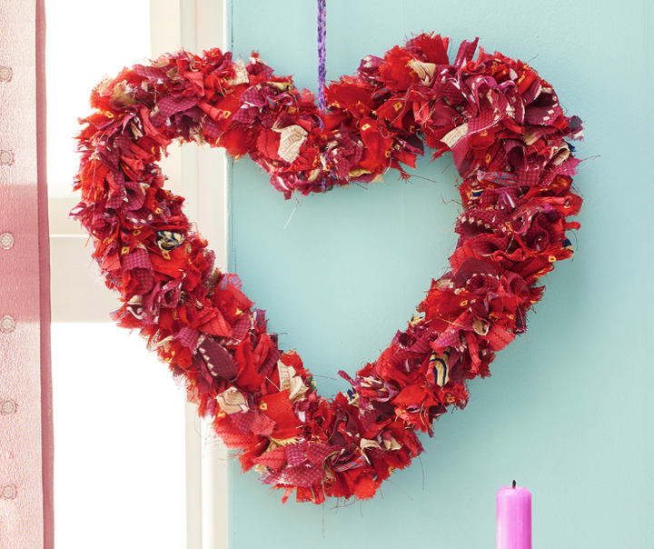 Recycled Fabric Red Heart Wreath