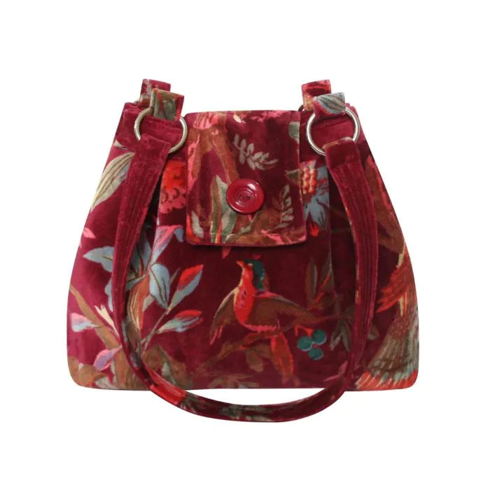 Botanical Velvet  Ava Bag - Red