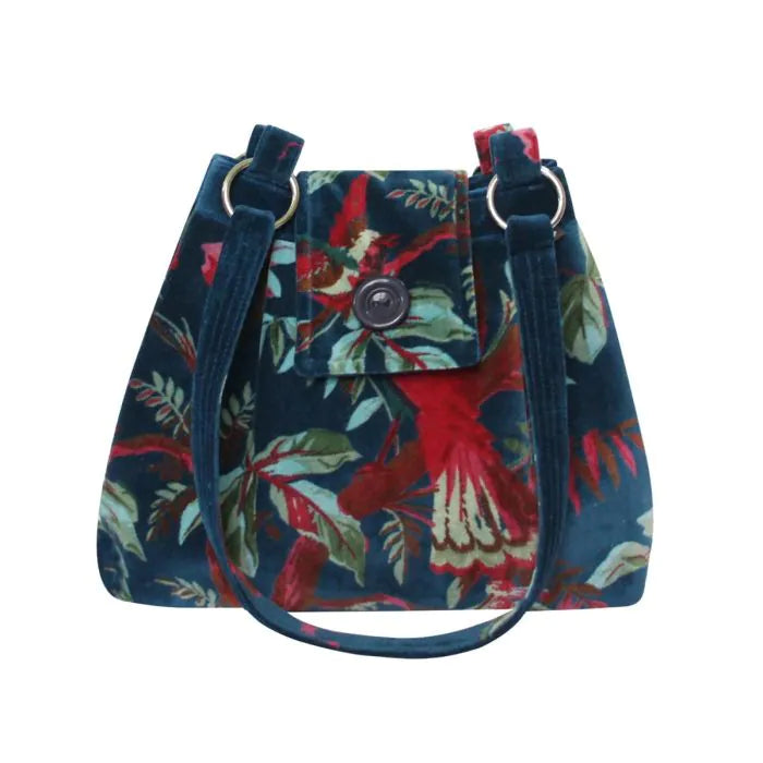 Botanical Velvet  Ava Bag - Teal