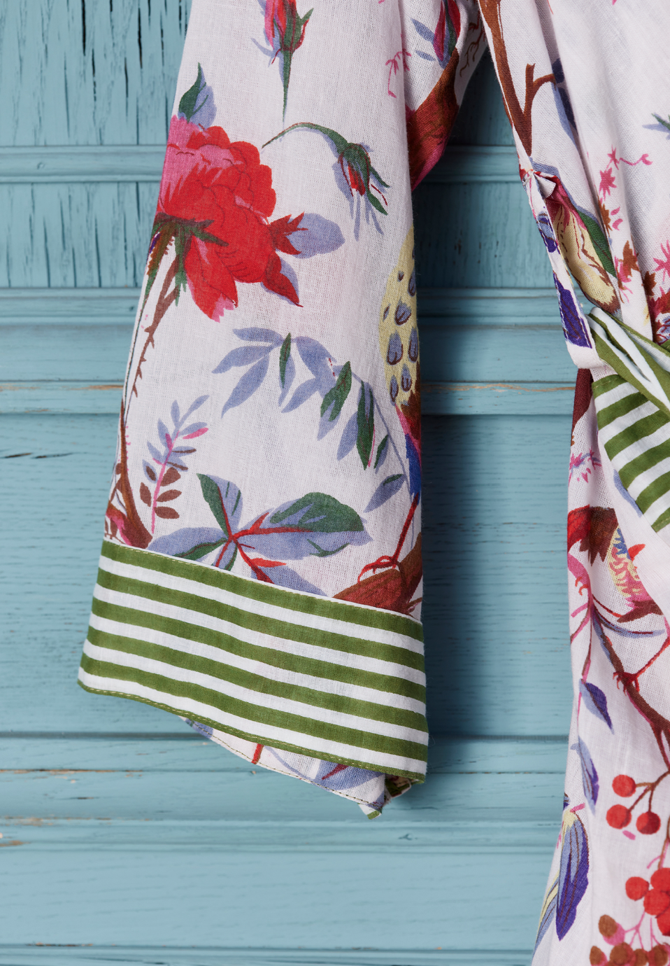 Cotton Dressing Gown - Bird Of Paradise White