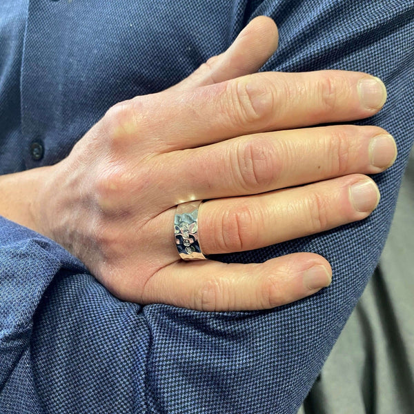Wide Hammered Men's Sterling Silver Ring
